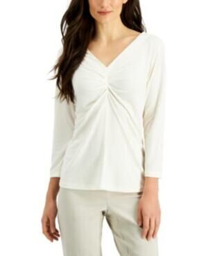Studio by JPR Whisper White Sheer Ruched V-Neck Pullover Blouse XL NWT